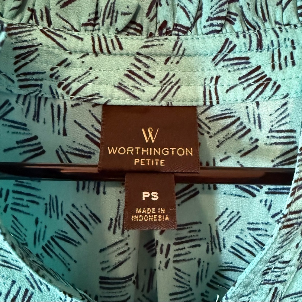 Worthington Blue Blouse with Mandarin Collar and Relaxed Fit - Picture 4 of 6